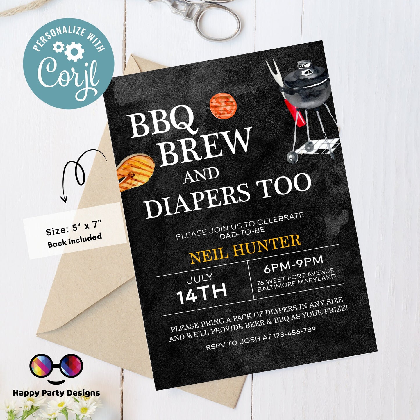 Editable BBQ and Beer Baby Shower Invitation | Chalkboard Printable Baby Sprinkle | Backyard Shower | Gender Neutral | beer | drinks #B26