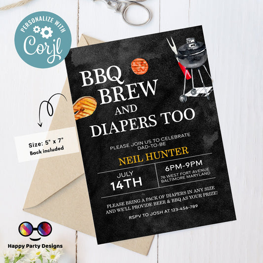 Editable BBQ and Beer Baby Shower Invitation | Chalkboard Printable Baby Sprinkle | Backyard Shower | Gender Neutral | beer | drinks #B26