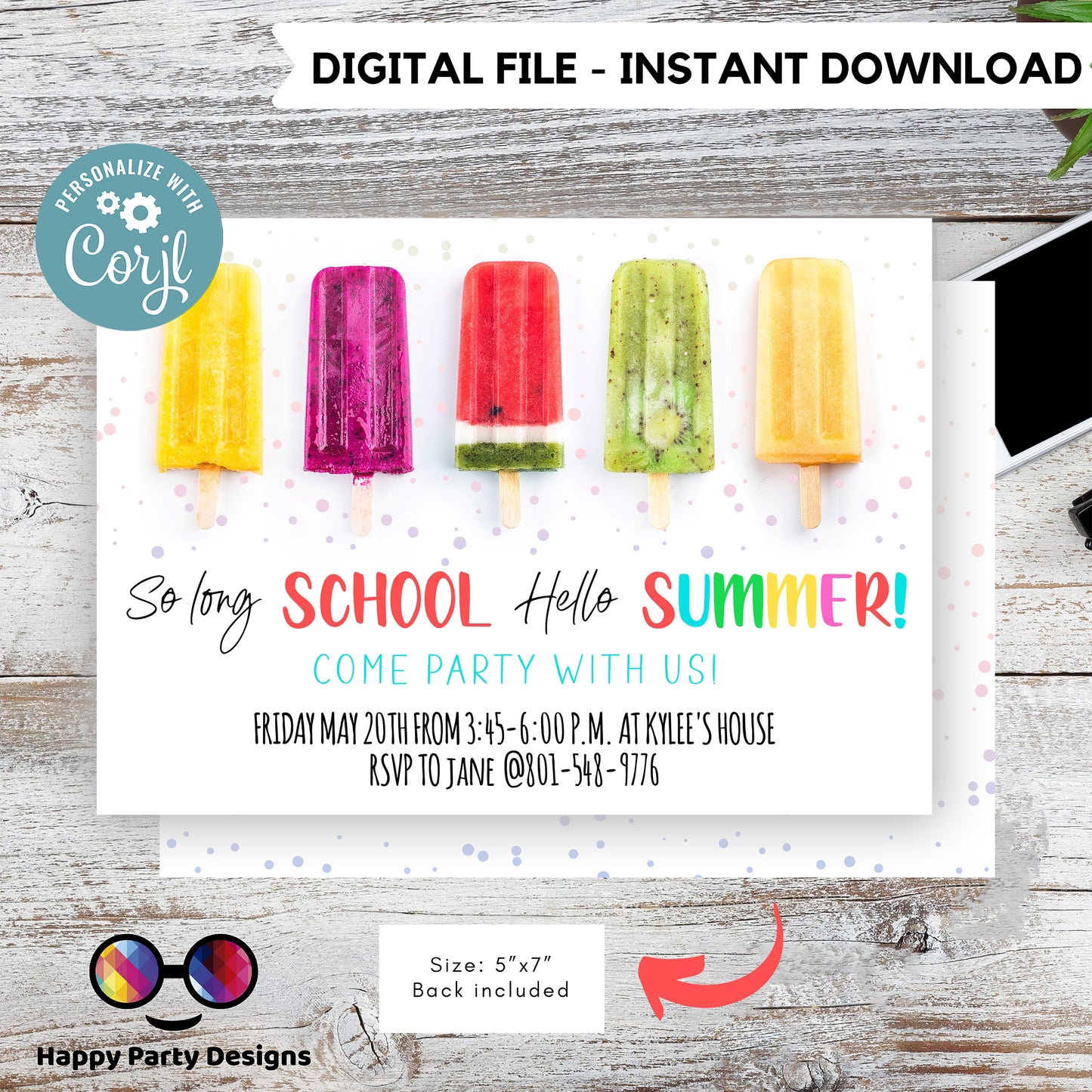 Summer Party Invitation | Popsicle Party Invitation | Last Day of School | Neighborhood Party | Evite Invitation | Birthday Party #K84