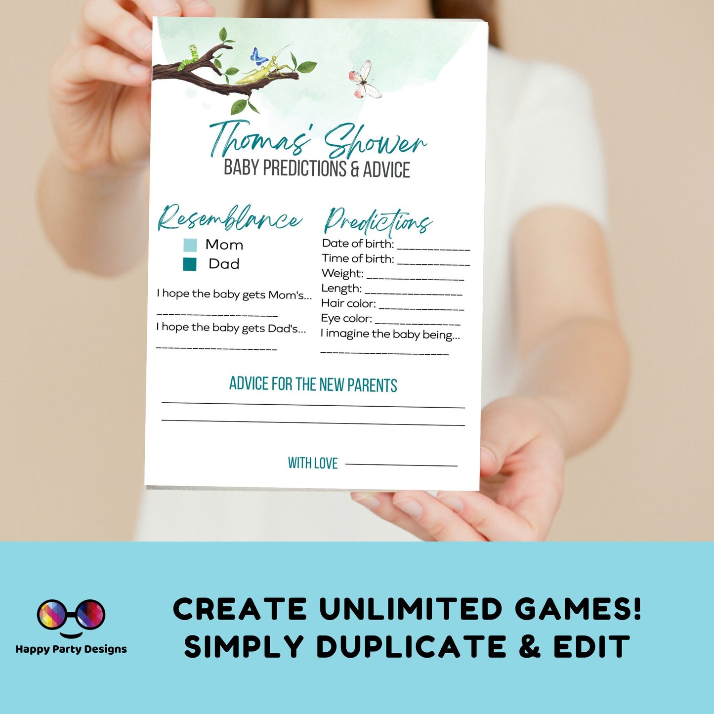 Editable bugs games bundle | bugs baby shower games | Baby boy | insect shower | green baby shower games | butterfly #B27