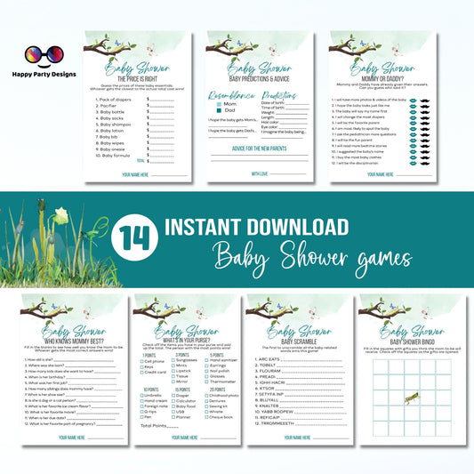 Instant baby insect games bundle | baby shower games | Baby boy | green baby shower | bugs baby shower games   #B27
