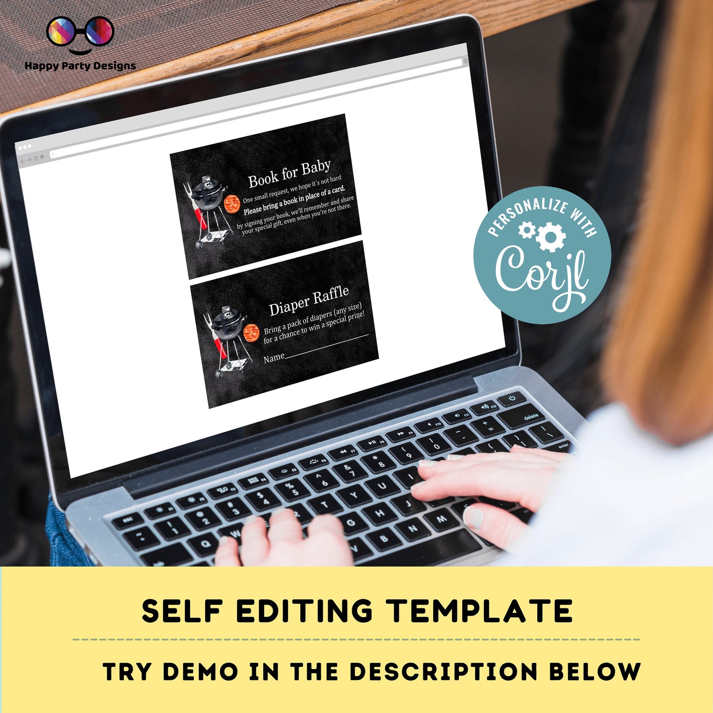 BBQ brew and diapers too Baby shower invitation bundle | diaper raffle, books for baby, thank you tag, thank you card | summer shower #B26