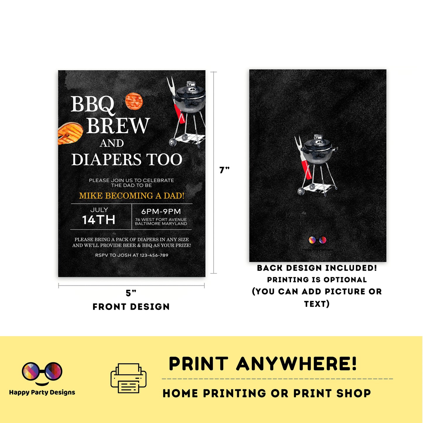 BBQ brew and diapers too Baby shower invitation bundle | diaper raffle, books for baby, thank you tag, thank you card | summer shower #B26