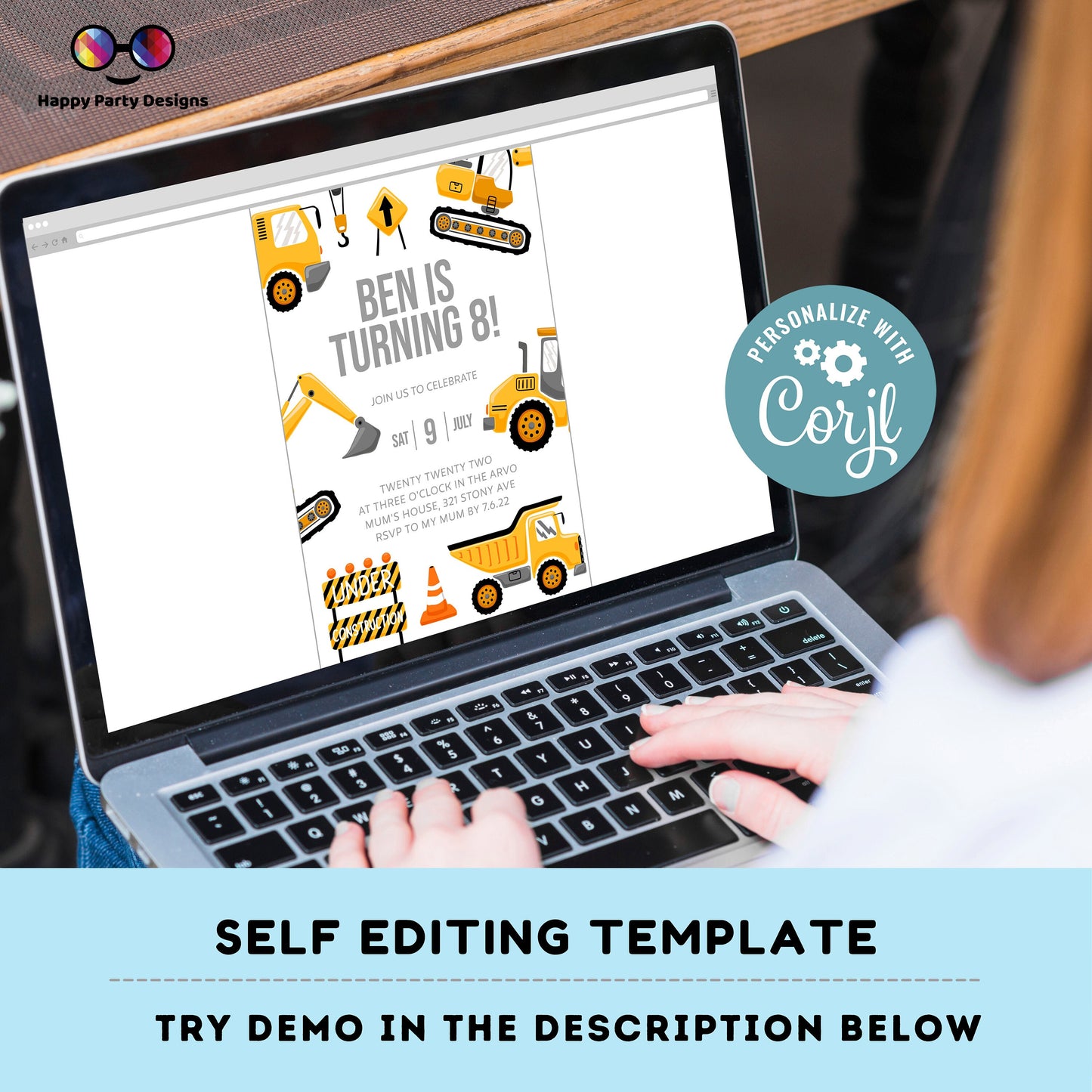 Construction Birthday Invitations | trucks party | boy | any age! | Party under Construction Invitation | Edit Yourself #K105