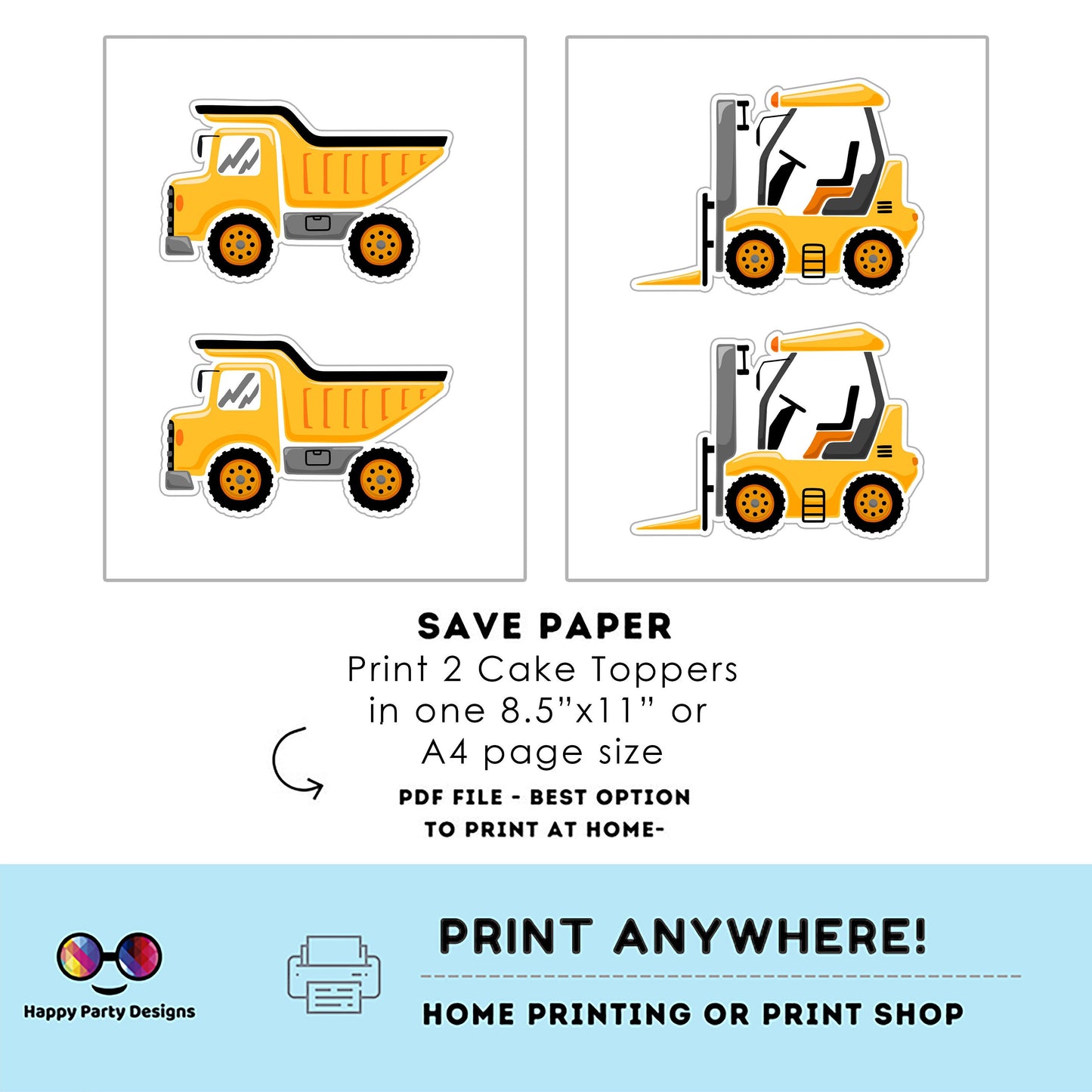 PRINTABLE construction trucks Toppers | under construction party Cake Toppers | trucks Cake Toppers Centerpieces #K105