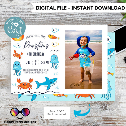 Ocean Invitation with picture | Editable Ocean Invitation | under the sea party | minimalist boy birthday | any age | editable on line #K106