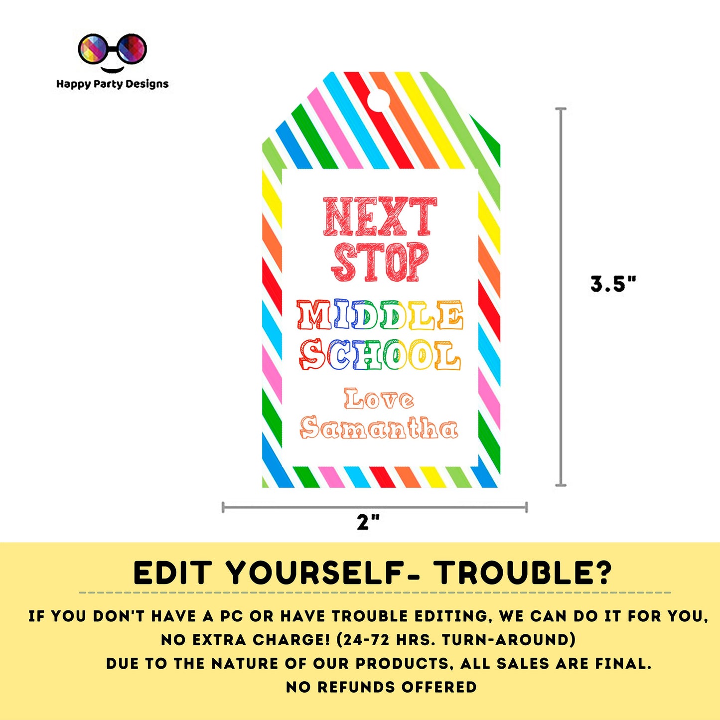 Editable Next Stop Middle School Cards Tags | School Gift Tags | Last day of Elementary School | Fifth Grade | 5th grade | Graduation #SCH1