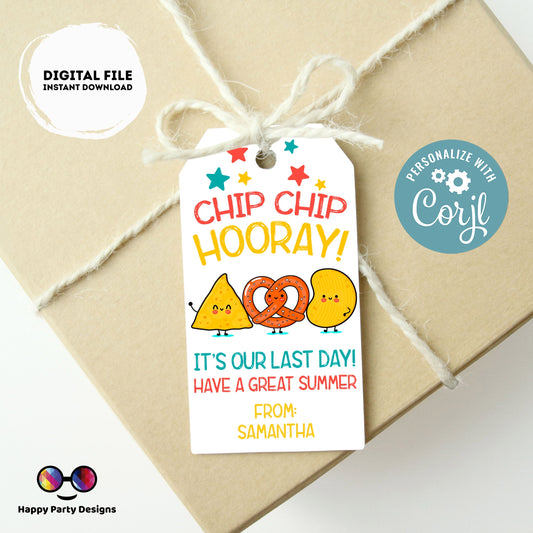 Editable Last Day of School Snack Tag | Classroom Treat Tag | Chip Bag Tag End of School Year | Teacher Gift Tag Summer PTO PTA Card | #SCH1