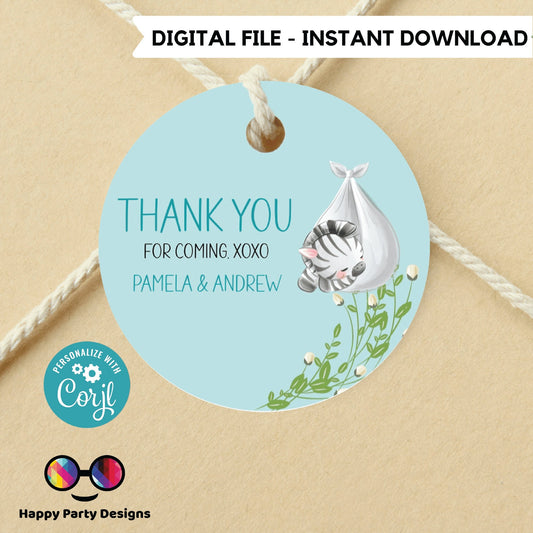 Editable zebra baby shower Favor Tags | zebra shower Thank you tags | safari Baby shower Gift Tags | thank you tag Template | gift tag #B23