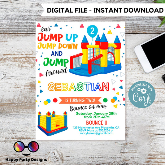 Editable Bounce House invitation | Digital Bounce House invite | Birthday boy | Birthday Party Invitation | Personalize Online #K85