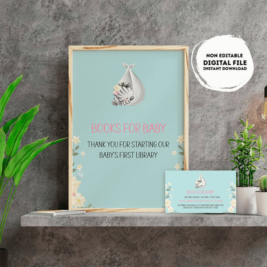 Books for baby Sign | Instant download | book for baby card | book request | baby girl | baby shower Sign | safari baby shower #B24