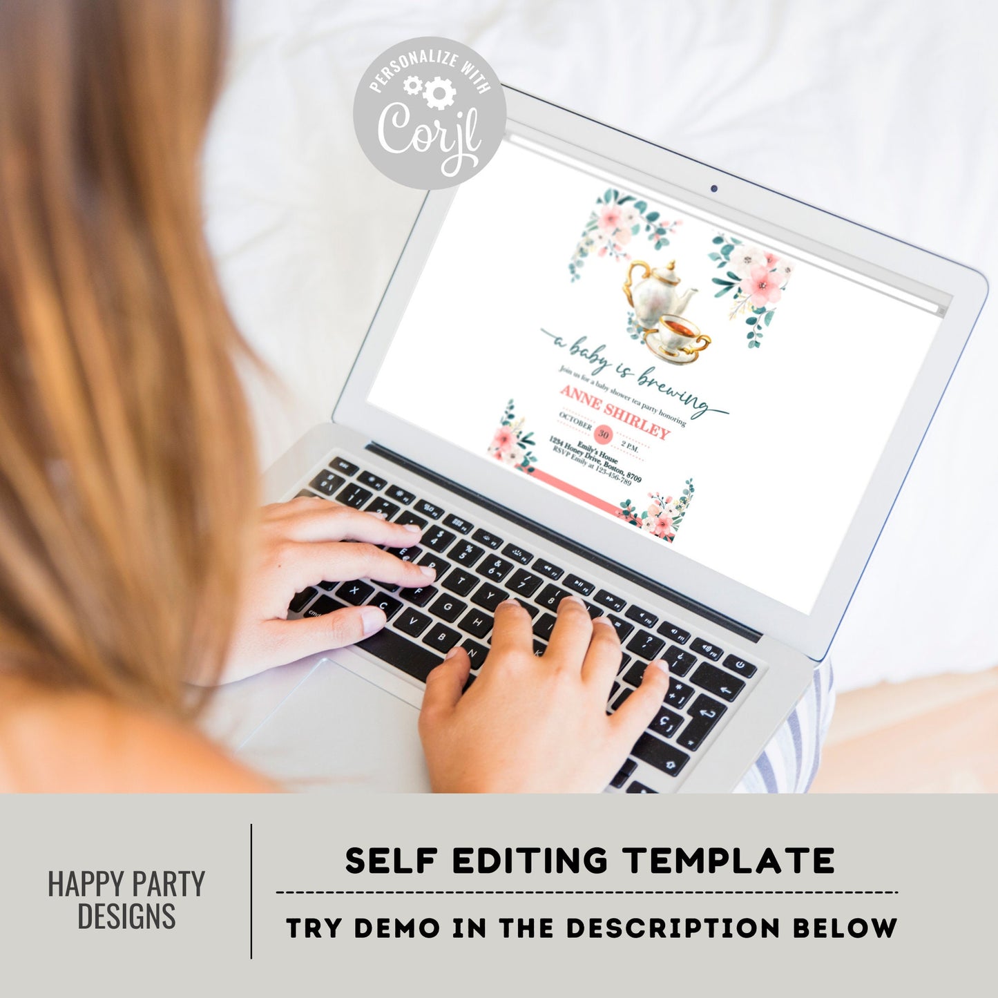 Tea Party Baby Shower Invitation | A Baby Is Brewing Baby Shower Invite | Teapot Baby Shower Invitation | greenery baby shower #B30