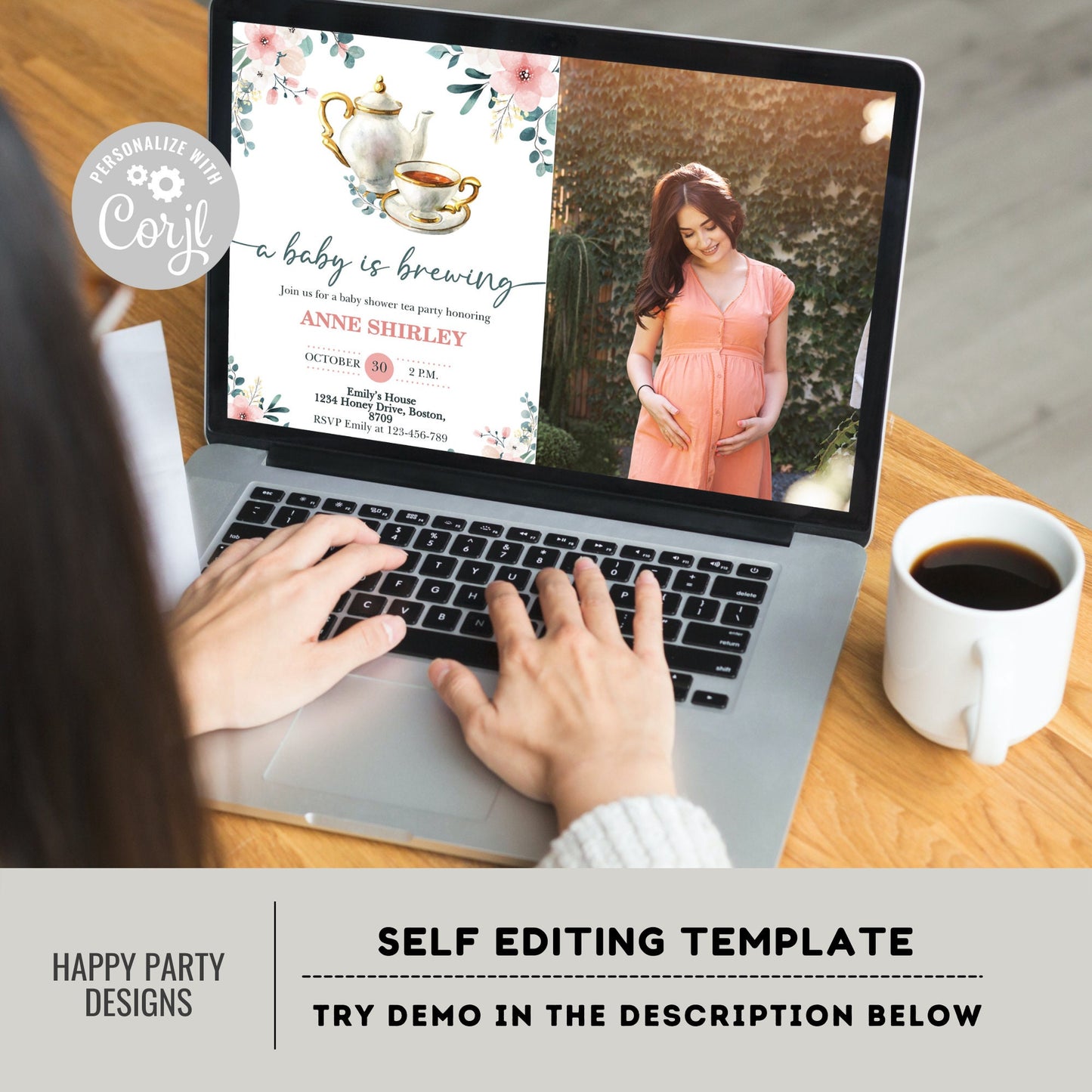 Tea Party Baby Shower Invitation with picture | A Baby Is Brewing Baby Shower Invite | Teapot Baby Shower | greenery baby shower #B30