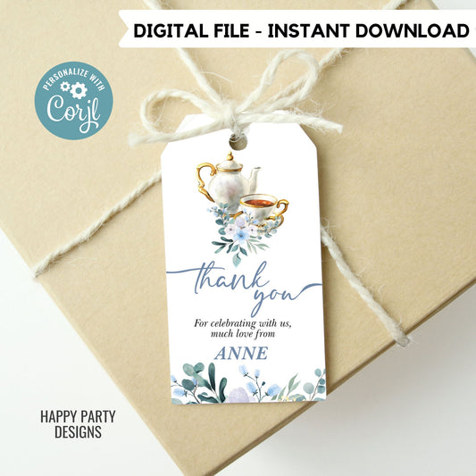 Editable tea party thank you tag | birthday |  baby shower | bachelorette | Thank you tag | Gift Tag | Template | Baby boy | Favor tag #B30
