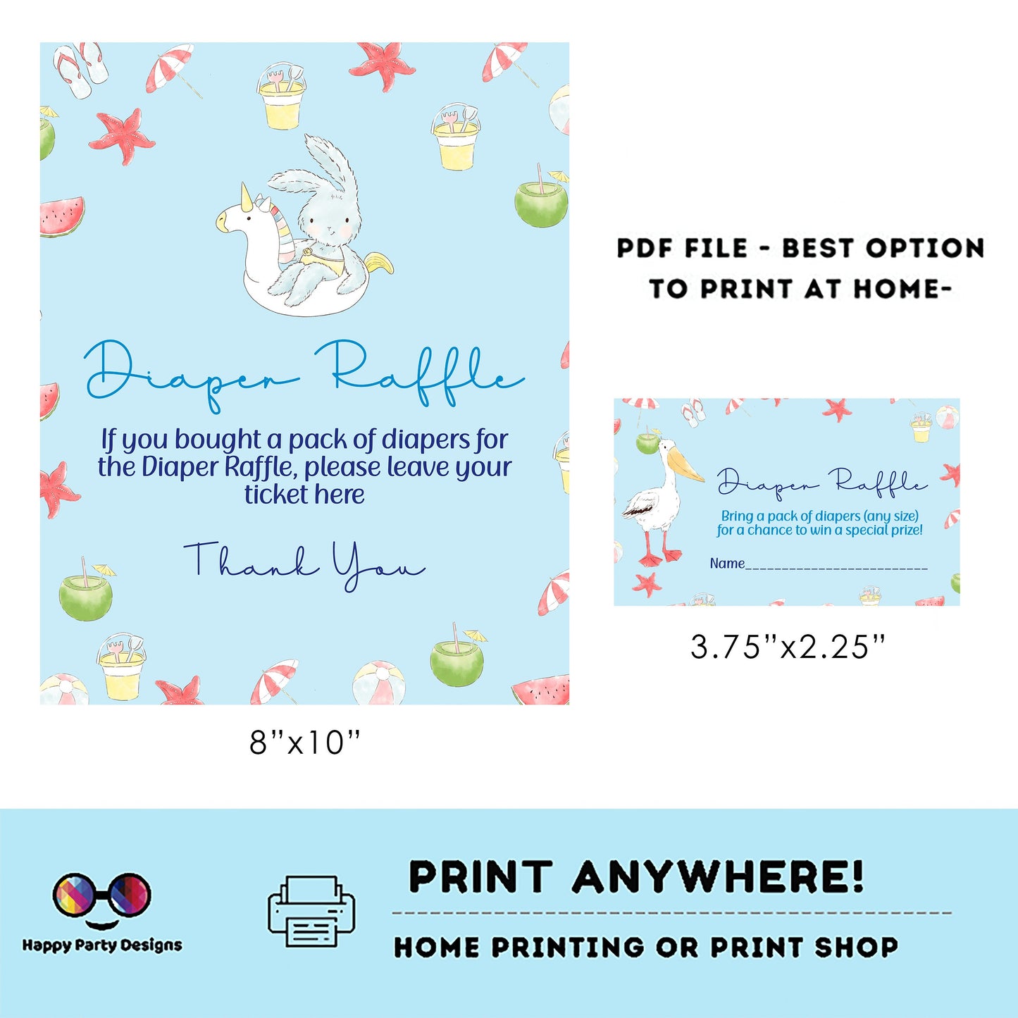 Diaper raffle baby shower Sign | Instant download | diaper raffle card | diaper request | baby boy | baby shower Sign | summer shower #B1