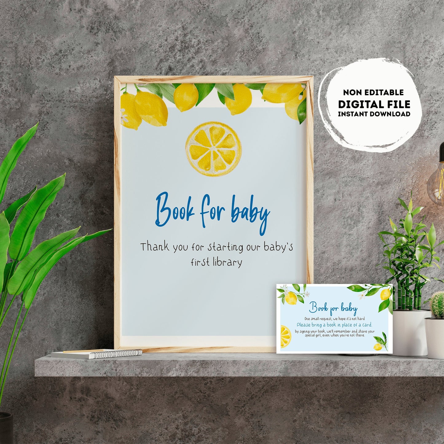 Books for baby Sign | Instant download | book for baby card | book request | baby Boy | baby shower Sign | summer | lemon baby shower #B9