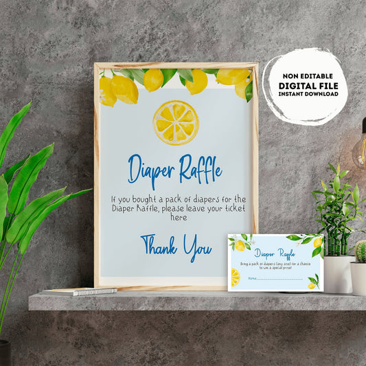 Lemons Diaper raffle shower Sign | Instant download | diaper raffle card | diaper request | baby boy | baby shower Sign | summer shower #B9