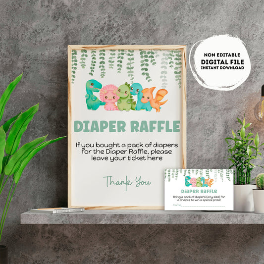 Neutral gender Dinosaur Diaper raffle shower Sign | Instant download | diaper request | baby boy | baby shower Sign | dino shower #B15