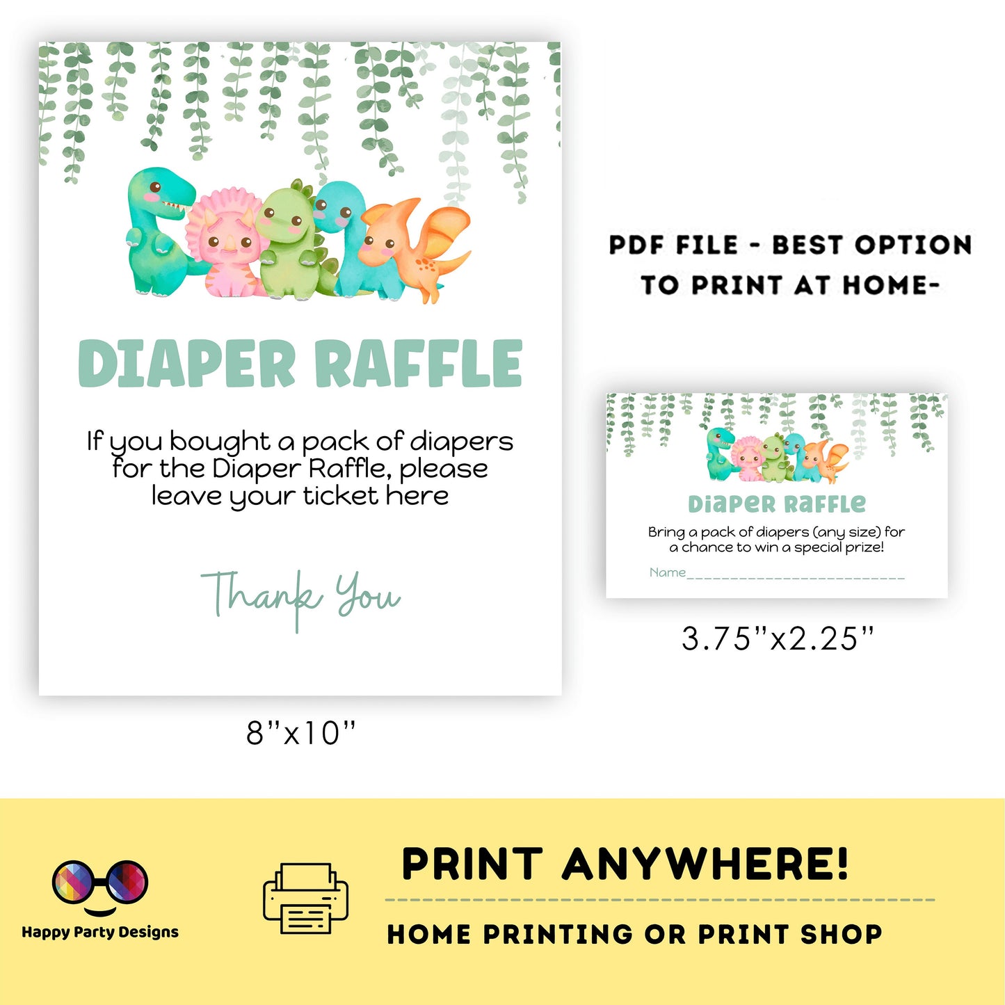 Neutral gender Dinosaur Diaper raffle shower Sign | Instant download | diaper request | baby boy | baby shower Sign | dino shower #B15