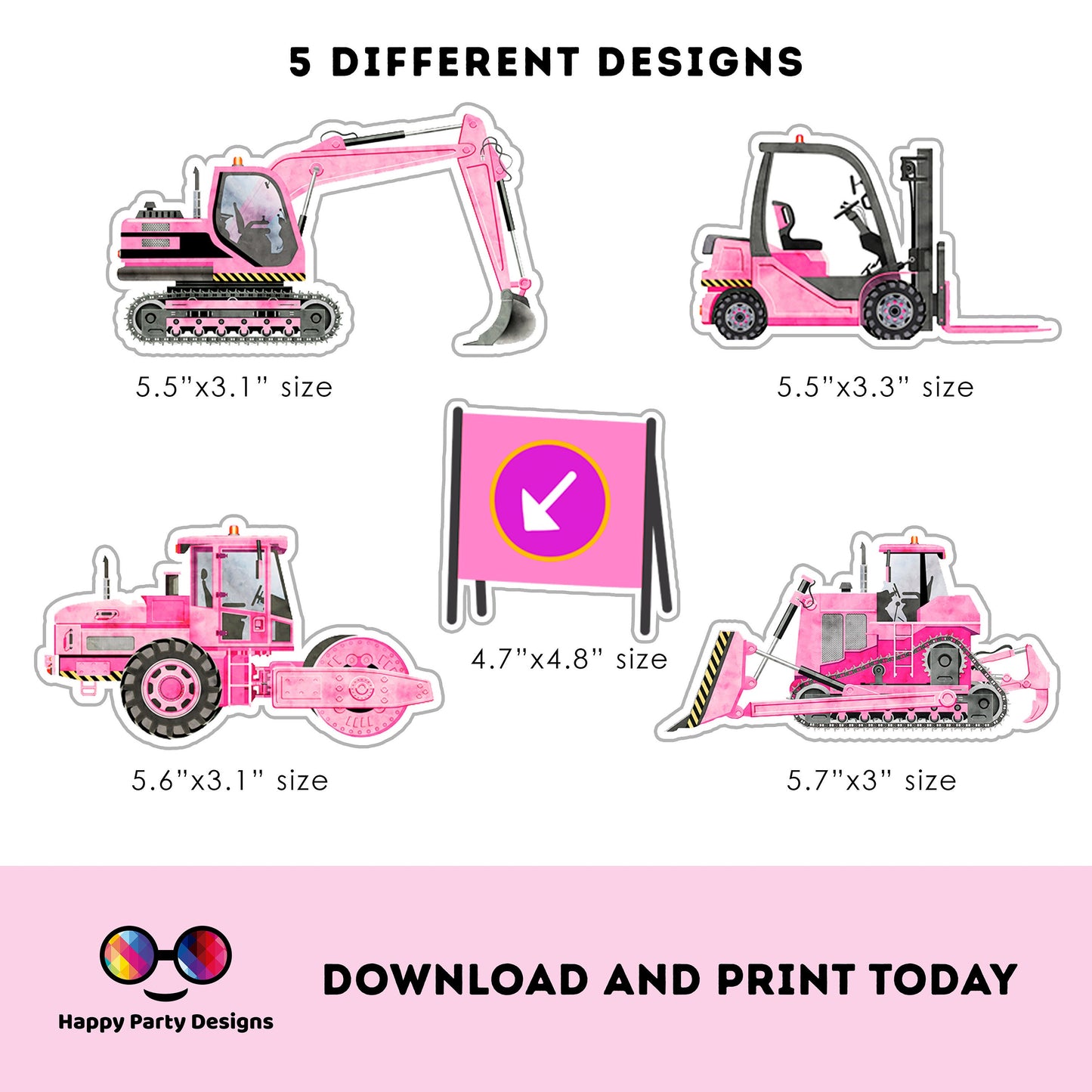 PRINTABLE pink truck Cake Toppers  | under construction party Cake Toppers | truck Toppers Centerpieces | pink truck | girl birthday #K69