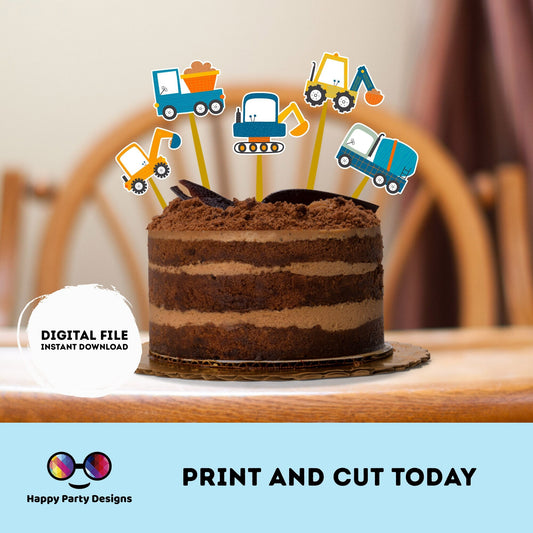 PRINTABLE truck Cake Toppers  | under construction party Cake Toppers | truck Toppers Centerpieces | retro truck | boy birthday #K54