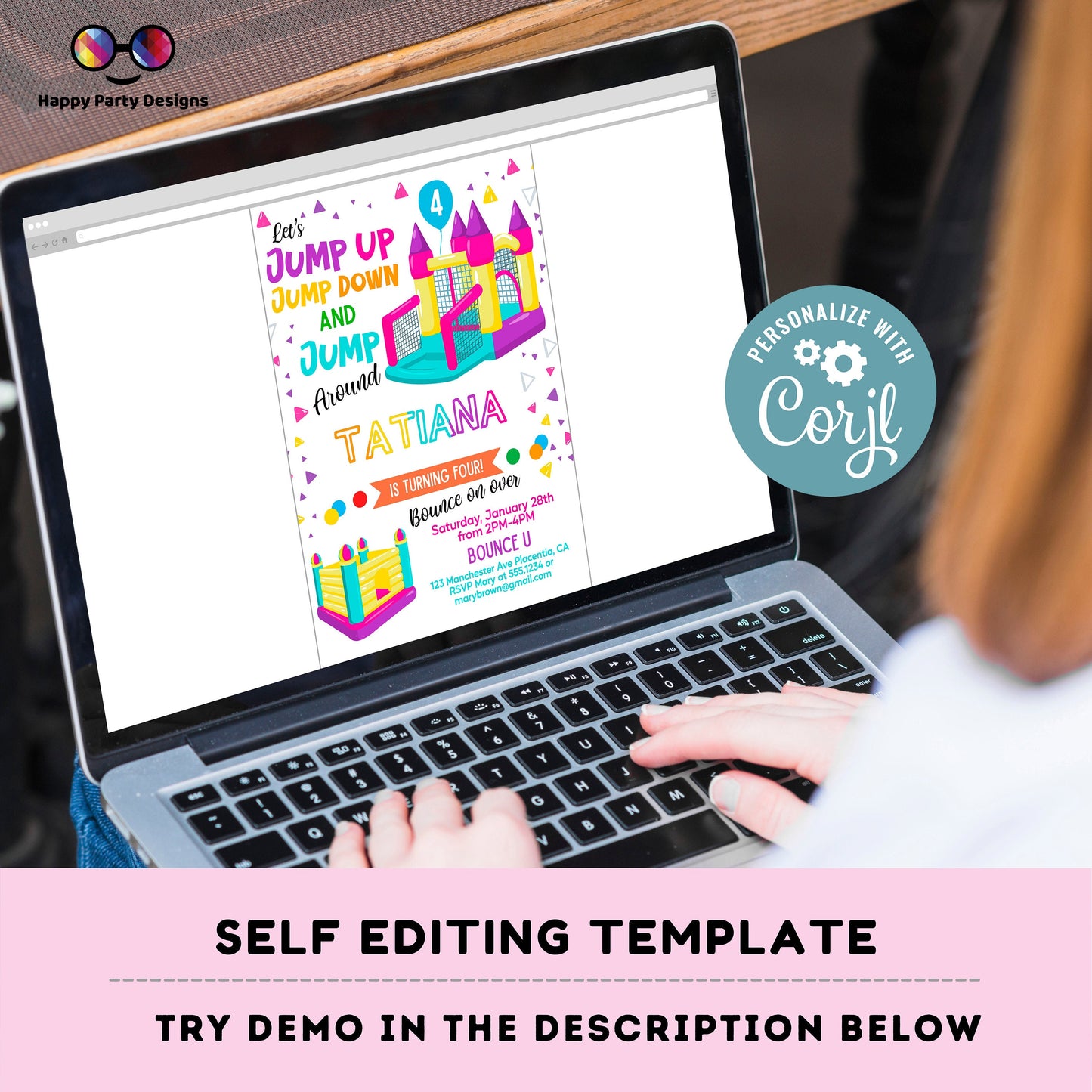 Editable Bounce House invitation | Digital Bounce House invite | Birthday Girl | Birthday Party Invitation | Personalize Online #K86