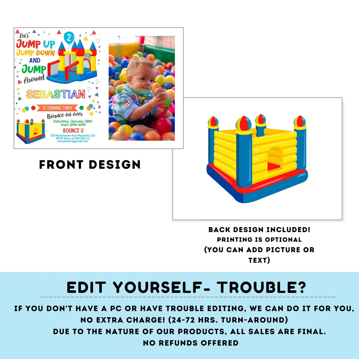 Editable Bounce House photo  invitation | Digital Bounce House invite | Birthday boy | Birthday Party Invitation | Personalize Online #K85