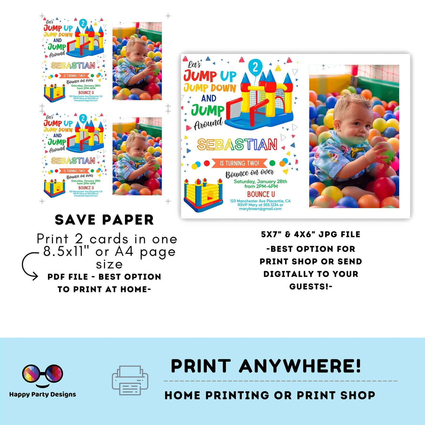 Editable Bounce House photo  invitation | Digital Bounce House invite | Birthday boy | Birthday Party Invitation | Personalize Online #K85