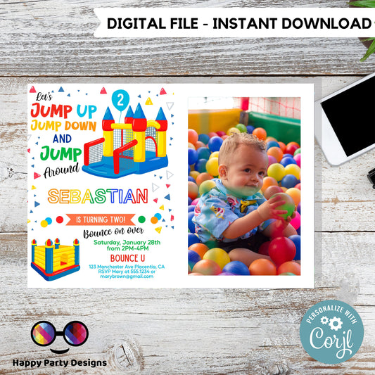 Editable Bounce House photo  invitation | Digital Bounce House invite | Birthday boy | Birthday Party Invitation | Personalize Online #K85