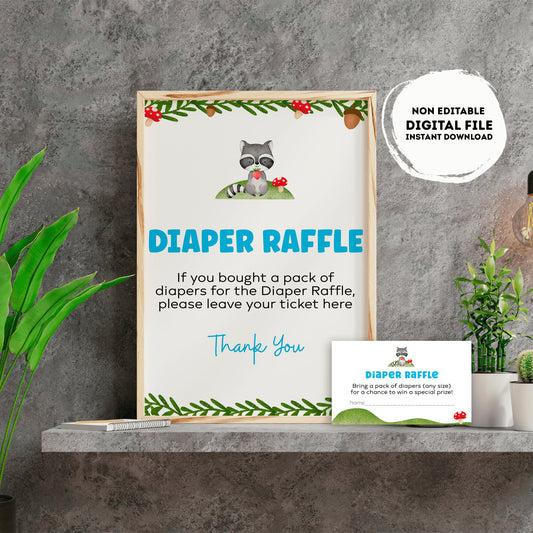 Diaper raffle woodland baby shower Sign | Instant download | diaper request | baby boy | baby shower Sign | woodland shower #B23