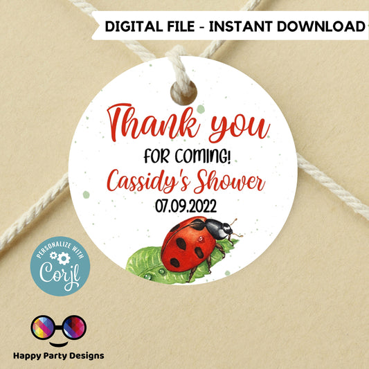 Little Lady Ladybug Baby Shower Favor Tags | Insect Party shower Thank you tags | Baby shower Gift Tags  tag Template | gift tag #B29