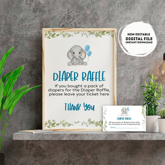 Elephant baby shower diaper raffle Sign | Instant download | diaper request | baby boy | baby shower Sign | elephant baby shower #B18