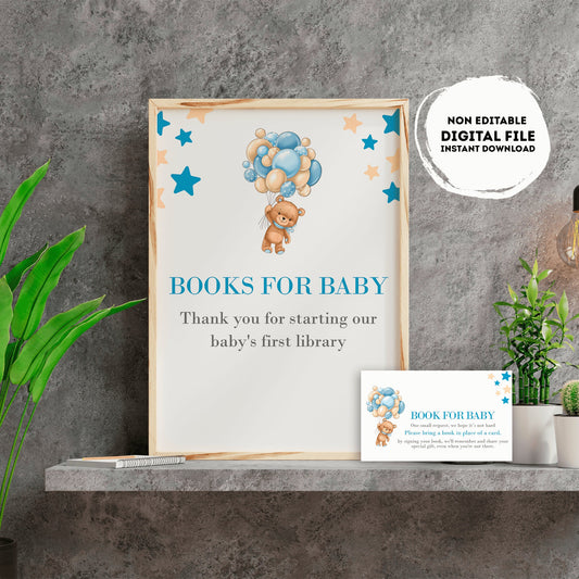 Teddy bear Books for baby Sign | Instant download | book request | baby Boy | baby shower Sign | bear and balloons baby shower #B22
