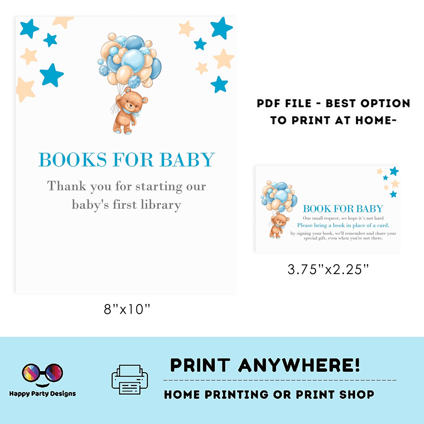 Teddy bear Books for baby Sign | Instant download | book request | baby Boy | baby shower Sign | bear and balloons baby shower #B22