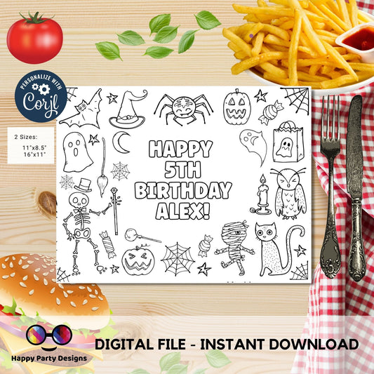 Editable Halloween party coloring page | Placemat coloring page | Any Age | Halloween birthday party |  Spooky Party Activity #K114