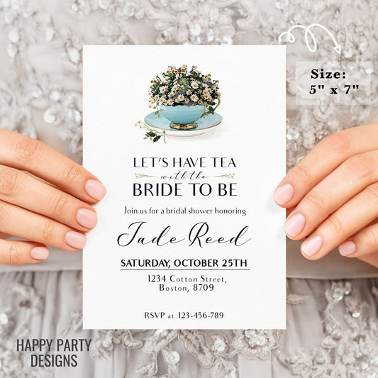 Bridal Shower Tea Party Invitation Template | Printable Bridal Tea Shower Invite | Bridal Brunch | Bridal shower invitation template #W2