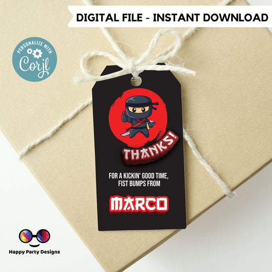 Editable Ninja Birthday Thank You Gift Tags | Ninja Favor Tags | Birthday boy | Karate Tags | Warrior Birthday Favor Tags #K122