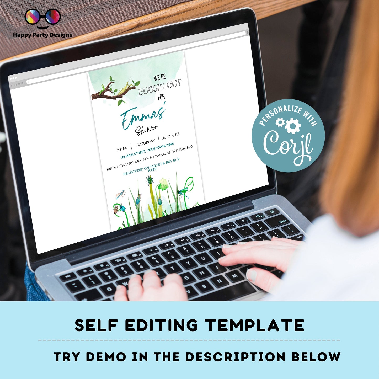 Editable Bug baby shower Invitation | Baby Boy Shower Invitation | Bug Insect Party | Bugs Boy Download | Printable Invitation Template #B27