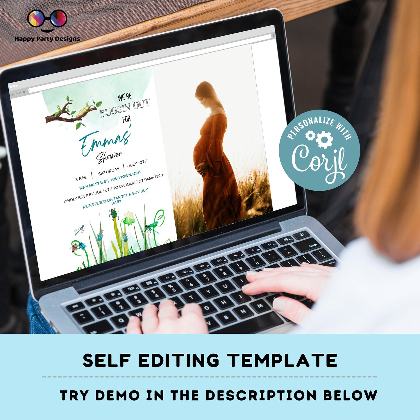 Editable Bug baby shower Invitation with picture | Baby Boy Shower Invitation | Bug Insect Party | Bugs Boy | Printable Template #B27