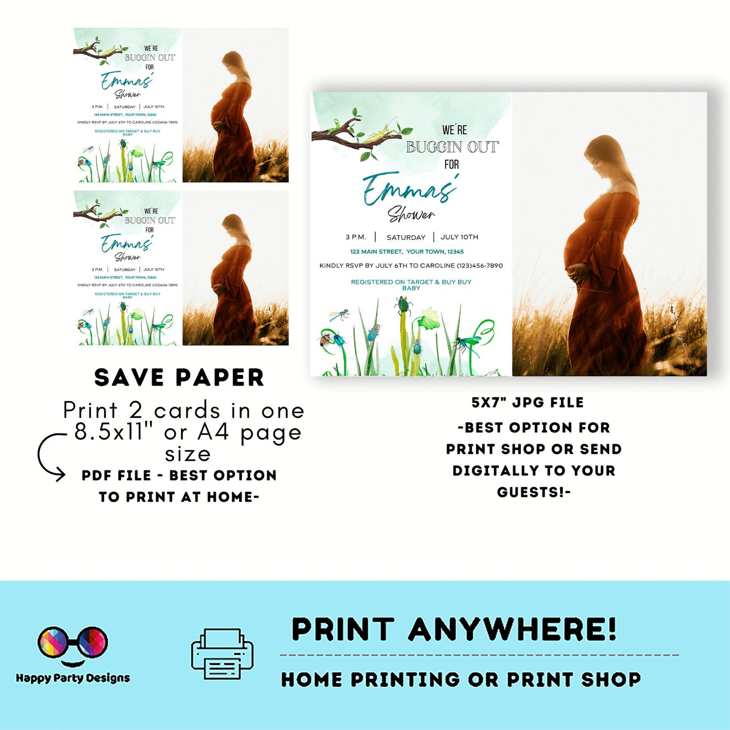 Editable Bug baby shower Invitation with picture | Baby Boy Shower Invitation | Bug Insect Party | Bugs Boy | Printable Template #B27