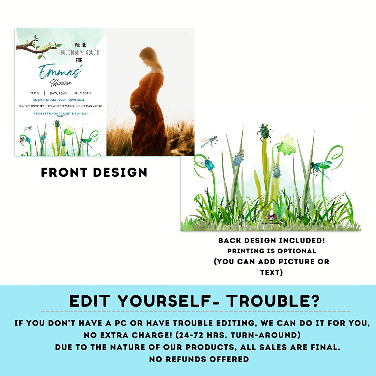 Editable Bug baby shower Invitation with picture | Baby Boy Shower Invitation | Bug Insect Party | Bugs Boy | Printable Template #B27