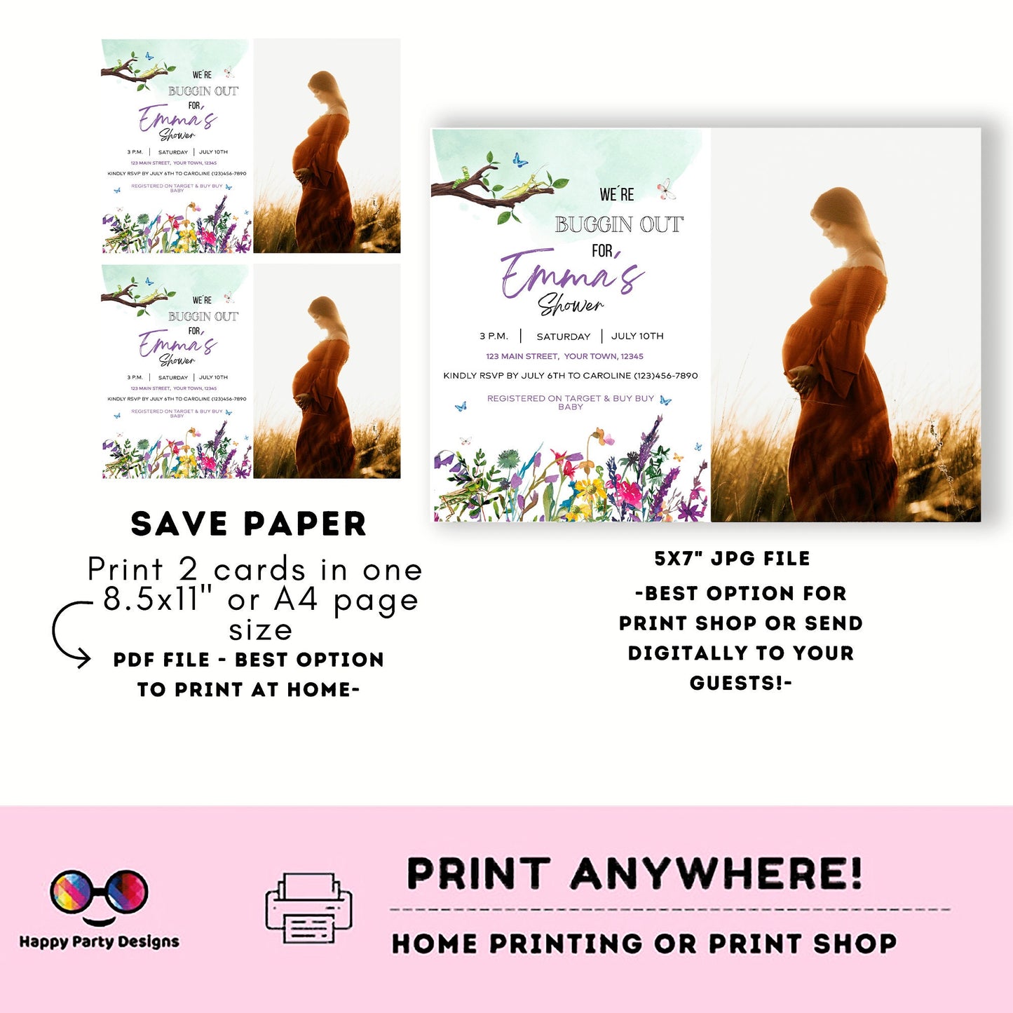 Editable Bug baby shower Invitation with picture | Baby girl Shower Invitation | Bug Insect Party | Bugs Boy | Printable Template #B27