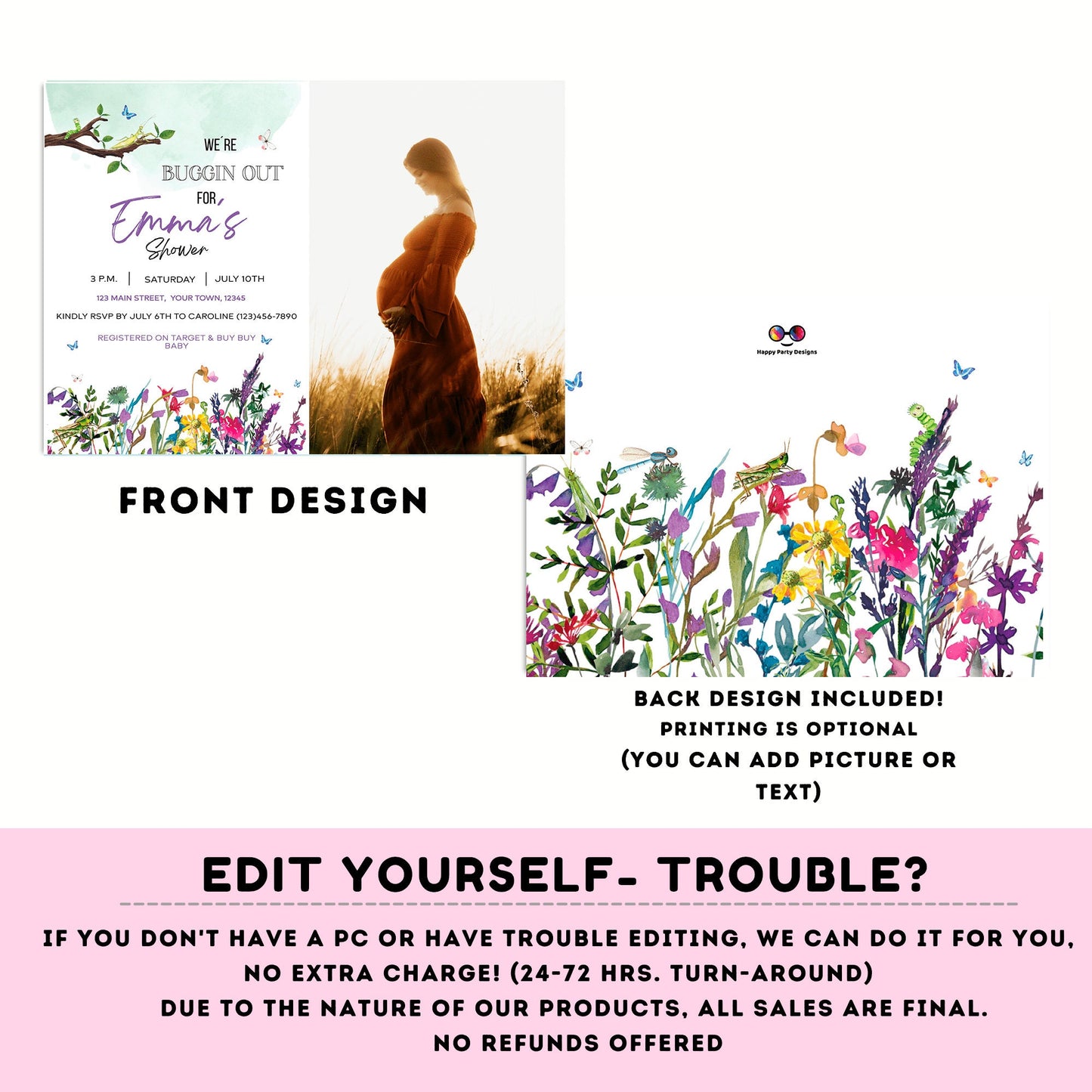 Editable Bug baby shower Invitation with picture | Baby girl Shower Invitation | Bug Insect Party | Bugs Boy | Printable Template #B27