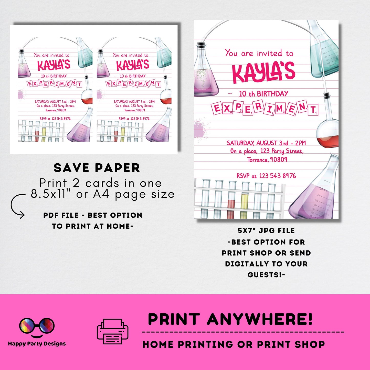 Science Party Invitation | Mad Scientist Invitations | Birthday girl | Invite Editable Science Birthday | girl's Science Birthday #K124