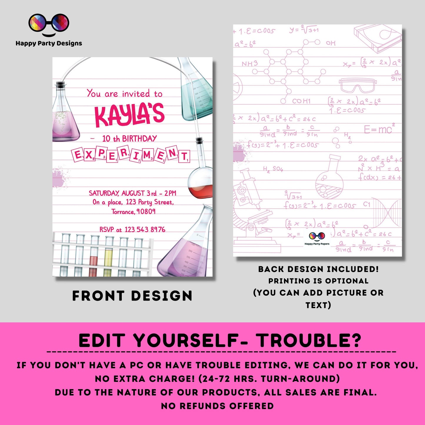 Science Party Invitation | Mad Scientist Invitations | Birthday girl | Invite Editable Science Birthday | girl's Science Birthday #K124