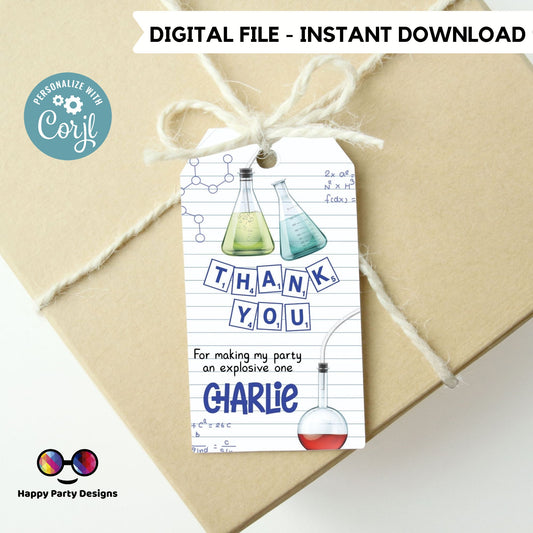 Editable science Birthday Thank You Gift Tags | Mad scientist Favor Tags | Birthday boy | Science party Tags | Birthday Favor Tags #K124