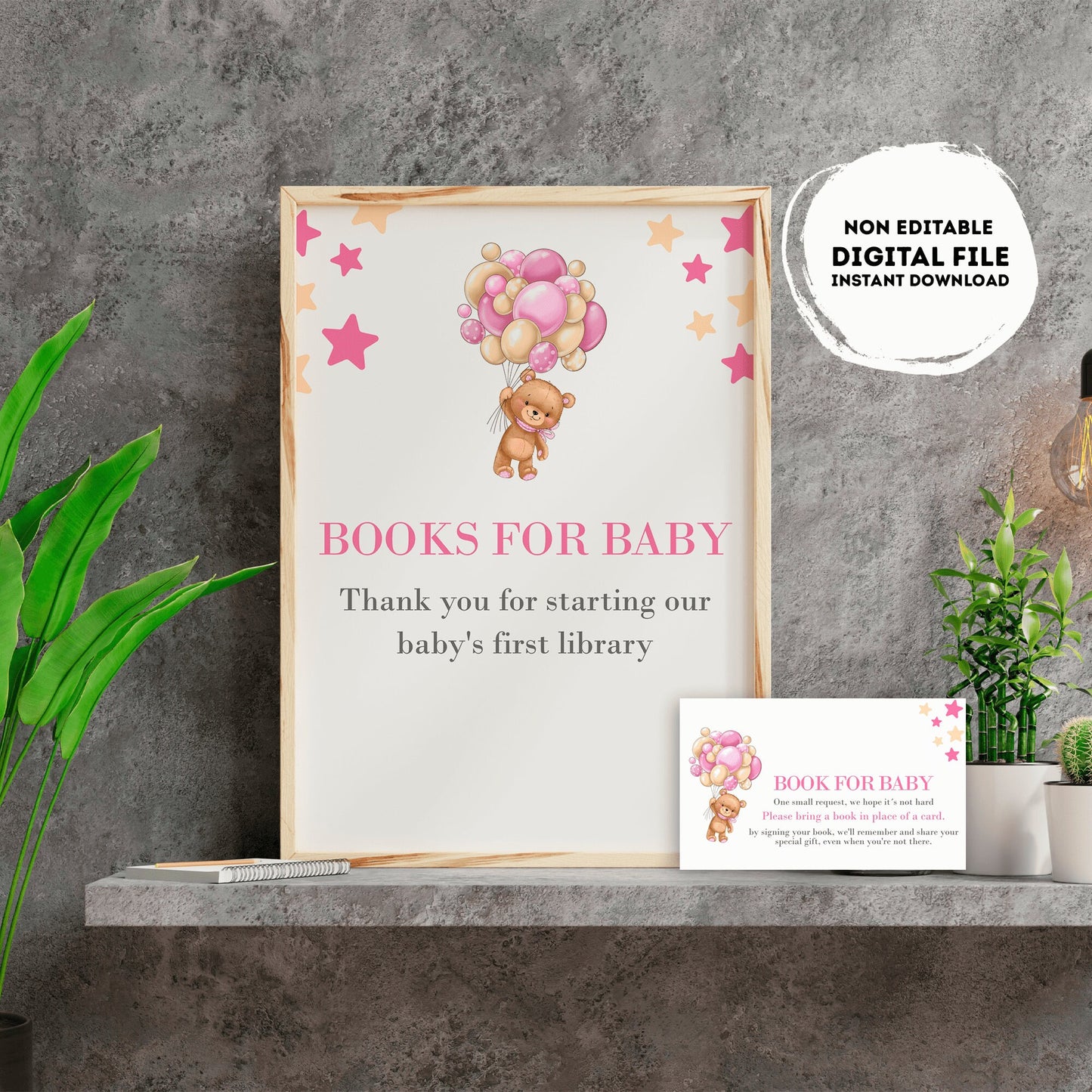 Teddy bear Books for baby Sign | Instant download | book request | baby girl | baby shower Sign | bear and balloons baby shower #B21