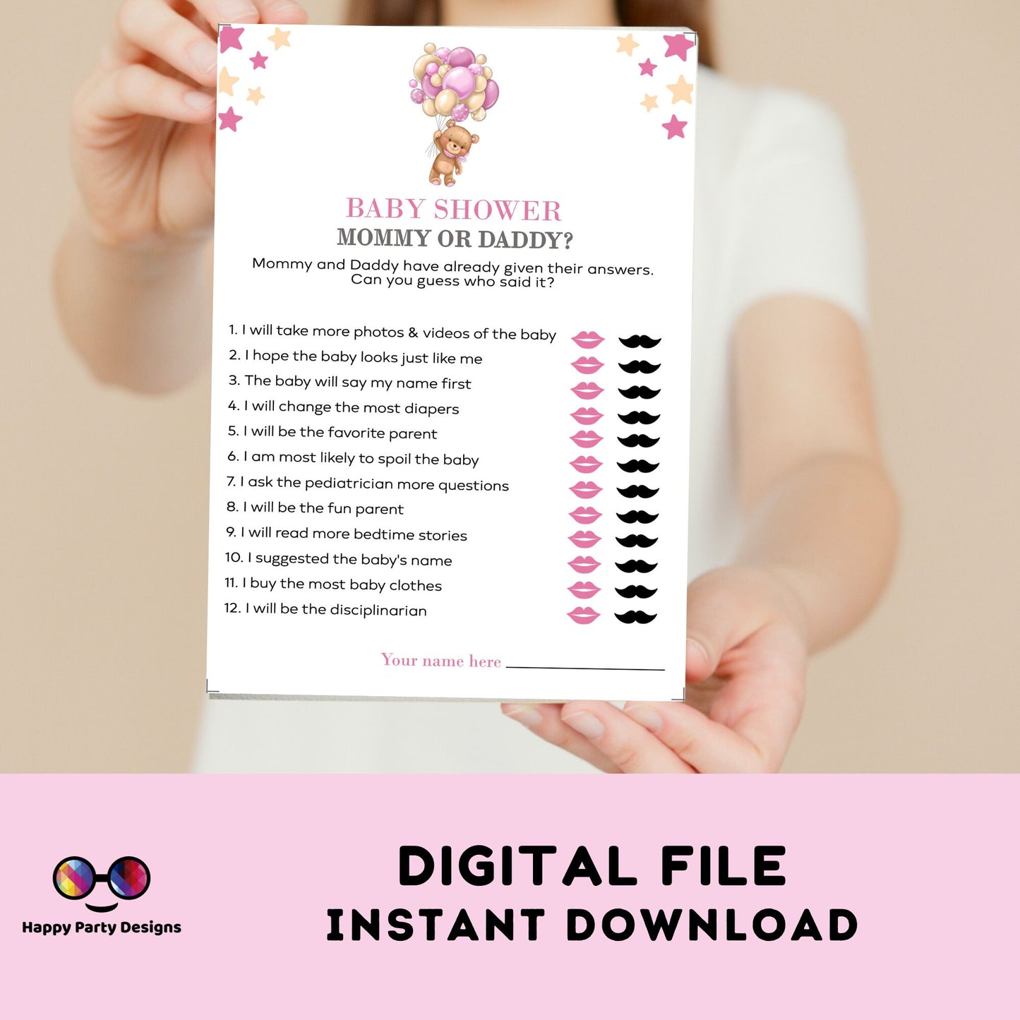 Instant teddy bear baby games bundle | baby shower games | Baby girl | pink baby shower | bear and balloons baby shower games #B21