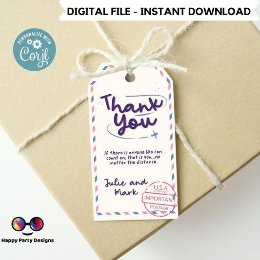 Editable Thank You Tags Moving Away | Thank You Gift Tags |  Travel Party Favors | Farewell Party Thank you Labels  | Treat bag Labels #A8