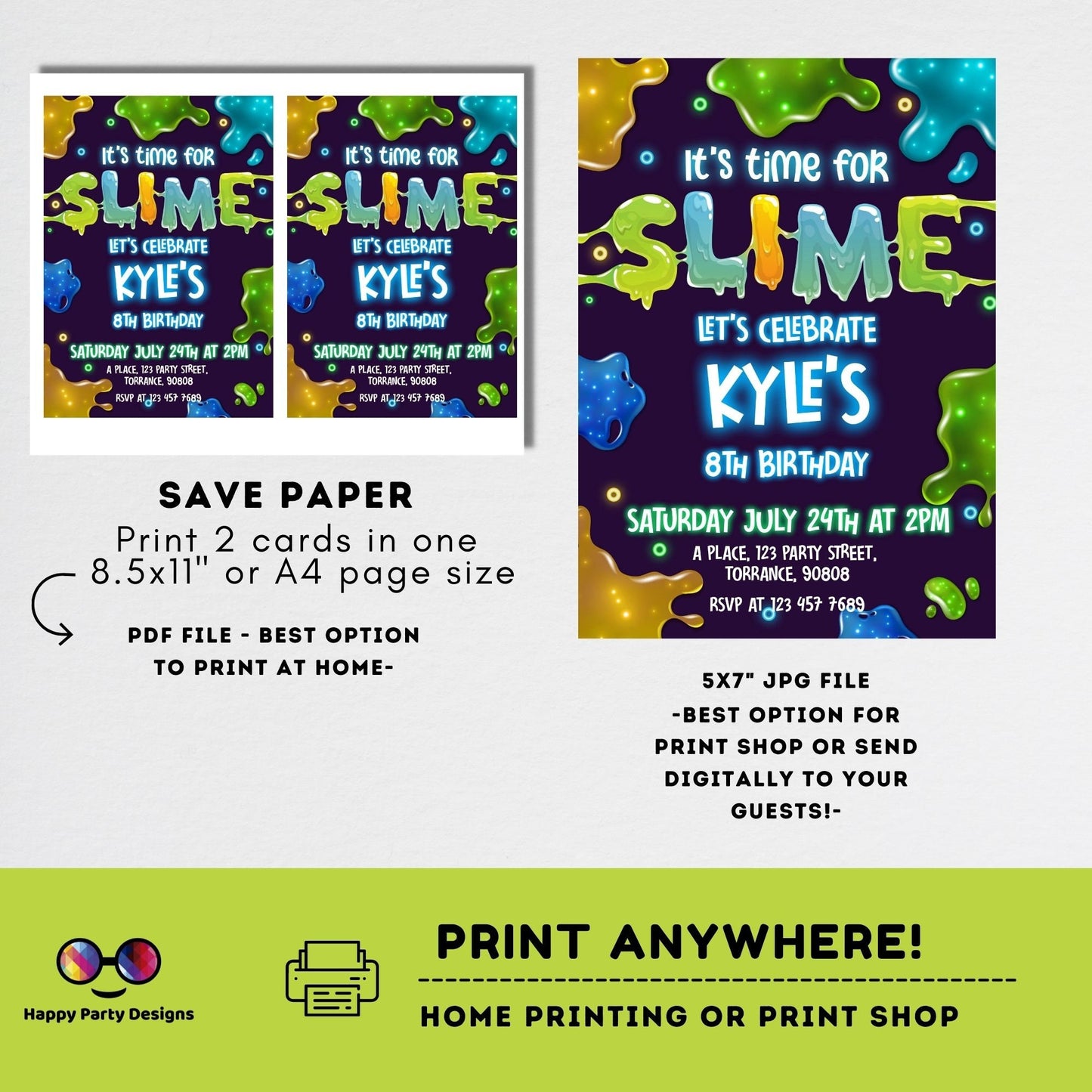 Slime Invitation | Slime Party Invitation | Birthday boy | Slime Birthday Invite | Slime Party Invite | lime Birthday Invitation  #K125